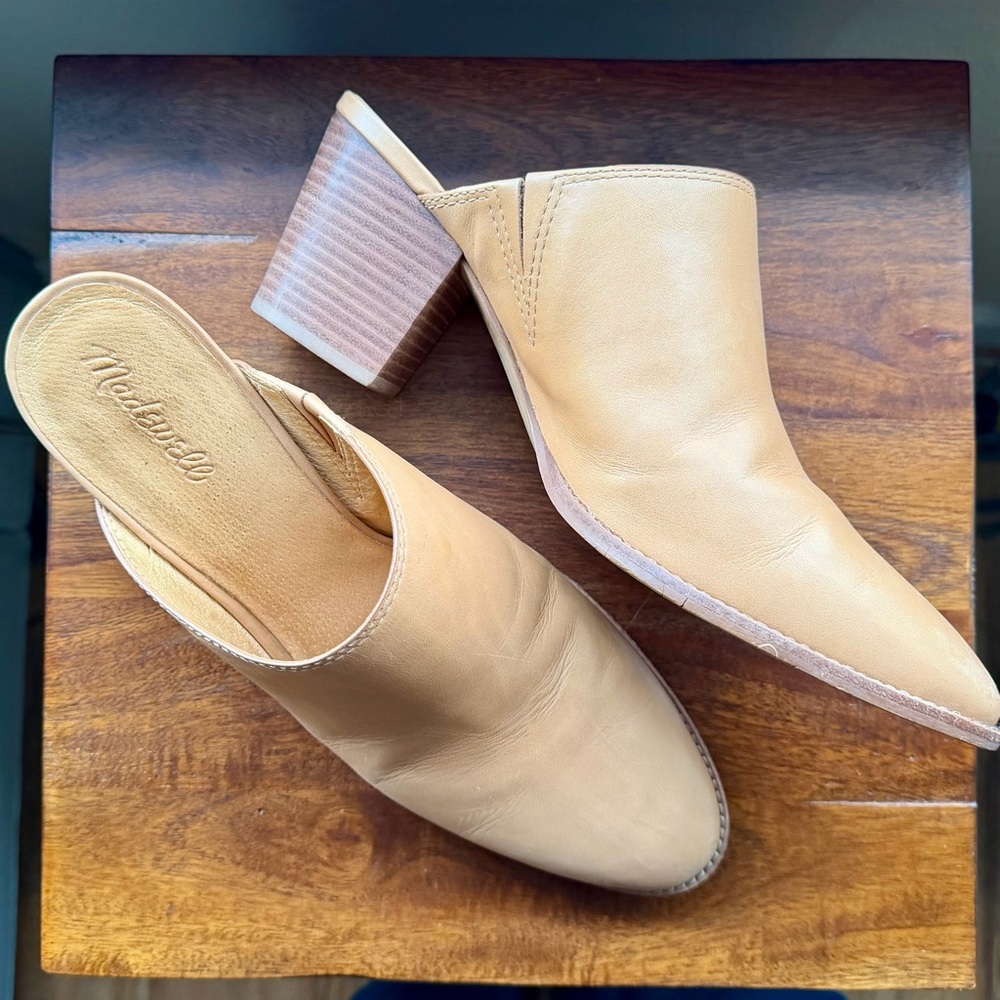 Madewell Tan Leather Block Heel Mules
